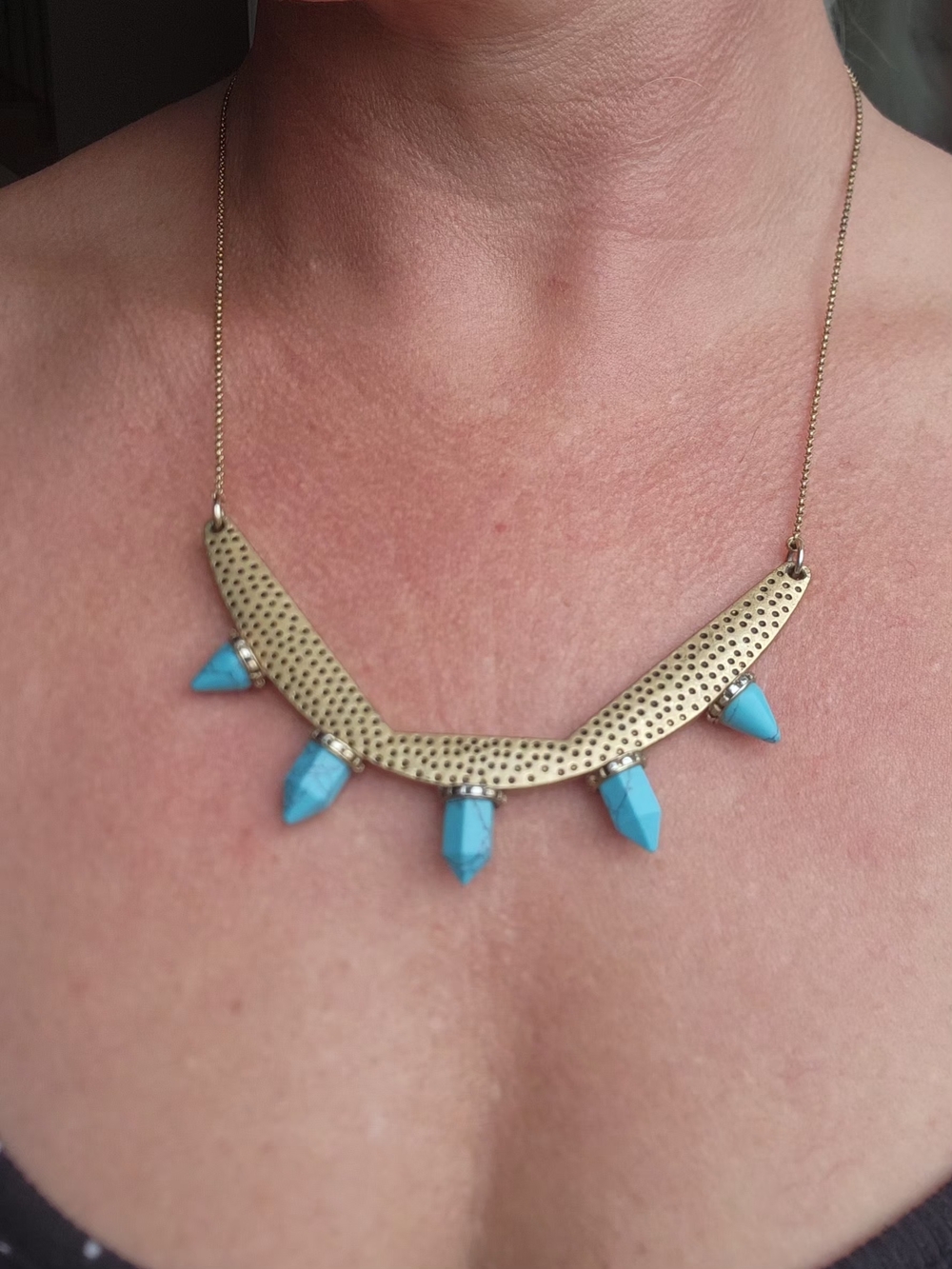 Gold-Tone Spike Pendant Necklace with Turquoise Beads